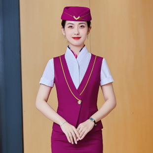 2022 Spring and Summer Business Wear Women's Vest Set Hotel Front Desk Tooling High-speed Rail Aviation Stewardess Uniform Vocational School Uniform
