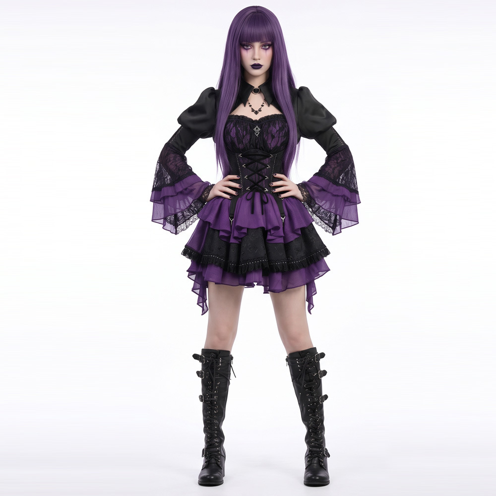 New Elf High School Elizabeth Cosplay Costume Vampire Punk Gothic Style Short Skirt Halloween Cosplay