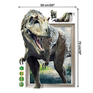Kun Shang cross-border new 3D broken wall lifelike dinosaur bedroom living room children's room wall stickers decorative painting KS6690