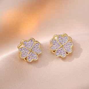 Women's Japanese-Korean Style Love Necklace Rotating Cross-border Zircon Earrings Bracelet Fashion Simple suit Clavicle Chain