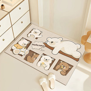 Cute bear stain-resistant home mat household entrance dust removal door mat scraping mud rubbing soil wire ring mat can be cut