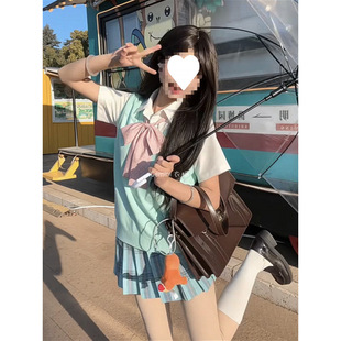 New JK Japanese-style Solid Color Short-sleeved Top for School-style Stacked College-style Half-length Glass Hagrid Dress Suit for Women