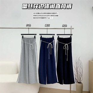 Autumn and Winter 2024 Women's Sports fleece-lined Thickened Fashion Casual Pants Sweetpants Loose Lazy Style Pants Wide Leg Pants