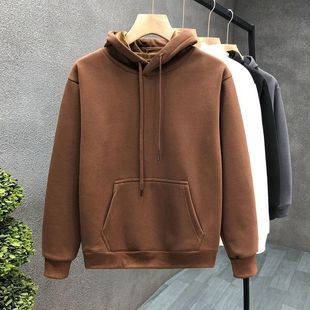 Wei Yi Men's Sexual Style Simple American Retro Hooded Solid Color fleece-lined 2024 Autumn and Winter New Autumn Jacket