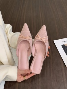 French Elegant Suede Toe Half Slippers Fairy Shoes Outer Wear 2025 New Spring and Summer Pointed Toe Half Shoes