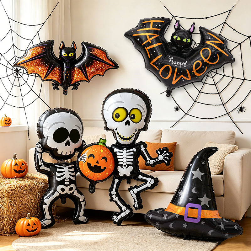 New Halloween aluminum foil balloon decorations, including skull, bat, and dog designs, for party decorations.