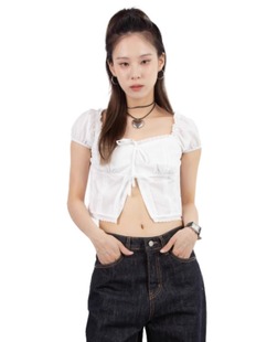 French Style Girly Puff Sleeve Lace Short Sleeve Shirt Summer New Korean Style Design Short Shirt Top