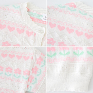 Korean style jacquard hollow-out children's knitted cardigan girls' long-sleeved coat shawl cotton baby sweater air conditioning shirt