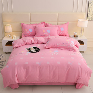 2025 New Printed Cotton Cotton Four-piece Set Thick Single and Double Bed Sheet Quilt Cover Student Dormitory Three-piece Set