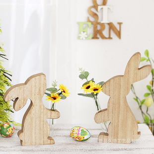 Easter Bunny Ornaments Solid Wood Desktop Table Creative Rabbit Shape Home Desktop Decoration Small Ornaments