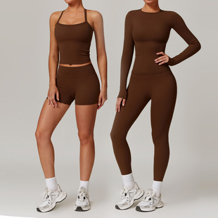 European and American Tight-Fitting Brushed Yoga Suit Quick-Drying Fitness Suit Winter Outdoor Running Sports Suit for Women 8519