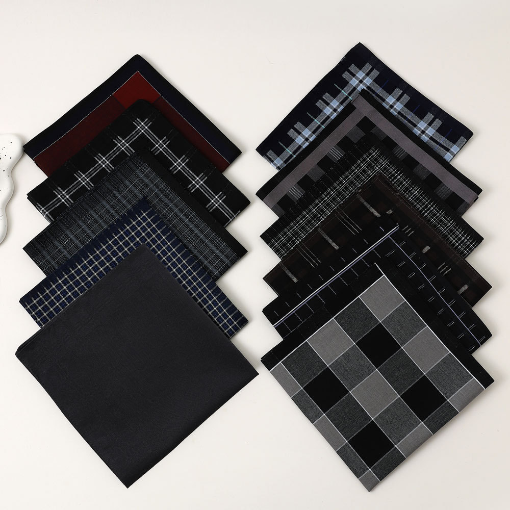 Men's pure cotton handkerchief, classic color-woven plaid handkerchief, old-fashioned thin absorbent sweat towel, a popular cross-border e-commerce item.