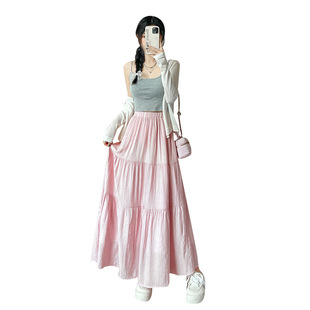 Pink Skirt Spring Women's Small 2024 Gentle Style Slimming All-match Skirt A- line High Waist Cake Skirt