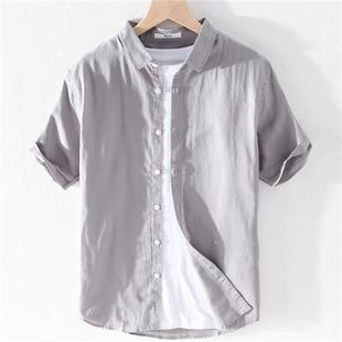 Summer Men's Linen Short-sleeved T-shirt Casual Loose Shirt Upper Clothes Cotton and Linen Lar Linen Trendy T-shirt Trendy Brand