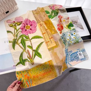 New Artistic Retro Pure Cotton Small Square Scarf Women's Spring and Autumn All-match French Scarf Silk Scarf Cotton Curl Decorative Headscarf