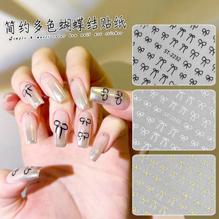 Nail Art Stickers New Internet Celebrous Bow Tie Wear Nail Patch with Adhesive Ultra-thin Red Pink Black