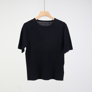Elegant LP Same Style Twist Silk Cashmere Short-Sleeved Knitted Shirt Casual High-Feeling Simple All-Match Summer Women's Top