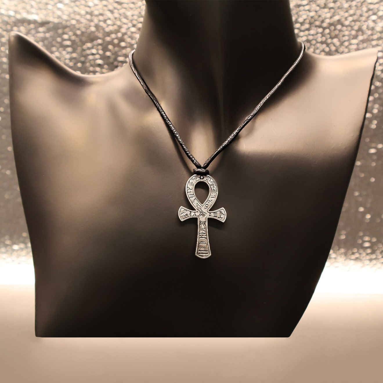 Egyptian Anka Cross Pendant Necklace Retro Anubis Thai Silver Necklace European and American Hip-Hop Stainless Steel Accessories