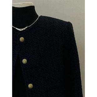 French Style Socialite Texture Sense Woven New Short Style Chanel Style Coat Autumn and Winter Black Elegant Small Socialite Top