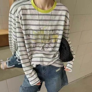 European Station 2025 Summer New Women's Online Popular Explosions Striped Owl Long-sleeved Thin Large T-shirt