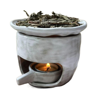 Handmade stoneware incense lavender sage cedar cane fire temperature fumigator powder broken leaf holy wood Titian burning dish burner