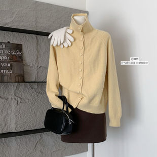 Korean Style Vertical Collar Knitted Sweater Cardigan Women's Loose Slimming Soft Waxy Thickened Coat Women's Top for Autumn and Winter 2024