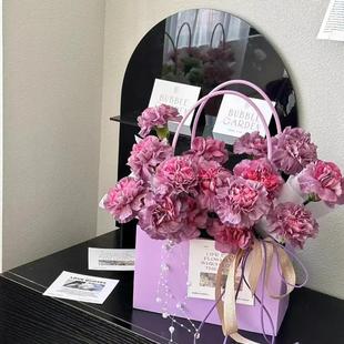 Creative exquisite flower gift gift bag square flower basket handbag bouquet packaging kraft paper bag manufacturers