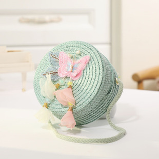 New children's straw bag cute cartoon children's coin purse crossbody small round bag factory direct cross-border delivery