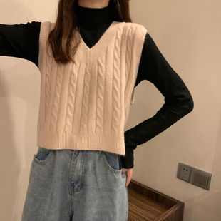 Outwear Korean Style Horse Clip Foreign Elegant Spring and Autumn Collar Loose Female Student Top Sweater Knitted Vest