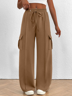 Women's Running Pants Autumn and Winter Loose Wide Leg Casual Pants Casual Exercise Jogging Pants with Pockets