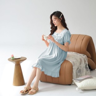 2025 New Summer Square Collar Simple Short Sleeve Cool Cotton Pajamas Lace Loose Casual Skin Friendly Comfortable Home Clothes