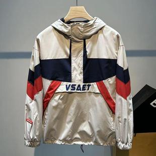 Spring and Autumn 2024 New Stitching Contrast Color Work Jacket Men's Korean-style Loose Pullover Windproof Charge Jacket