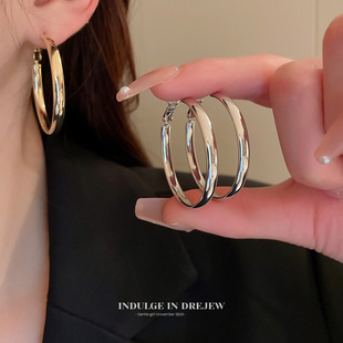 French style metal circle earrings plain earrings 2024 new trendy niche design unique temperament earrings for women