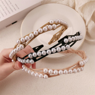 Travel Portable Foldable Pearl Hair Hoop for Women's Face Stretchable Hair Pressure Anti-slip Hair Hoop Bangs Hair Stamps Hair Bundles