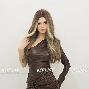 Cross-border new products in long curly hair fashion platinum highlights big wave curly hair European and American style bangs dyed full head wig