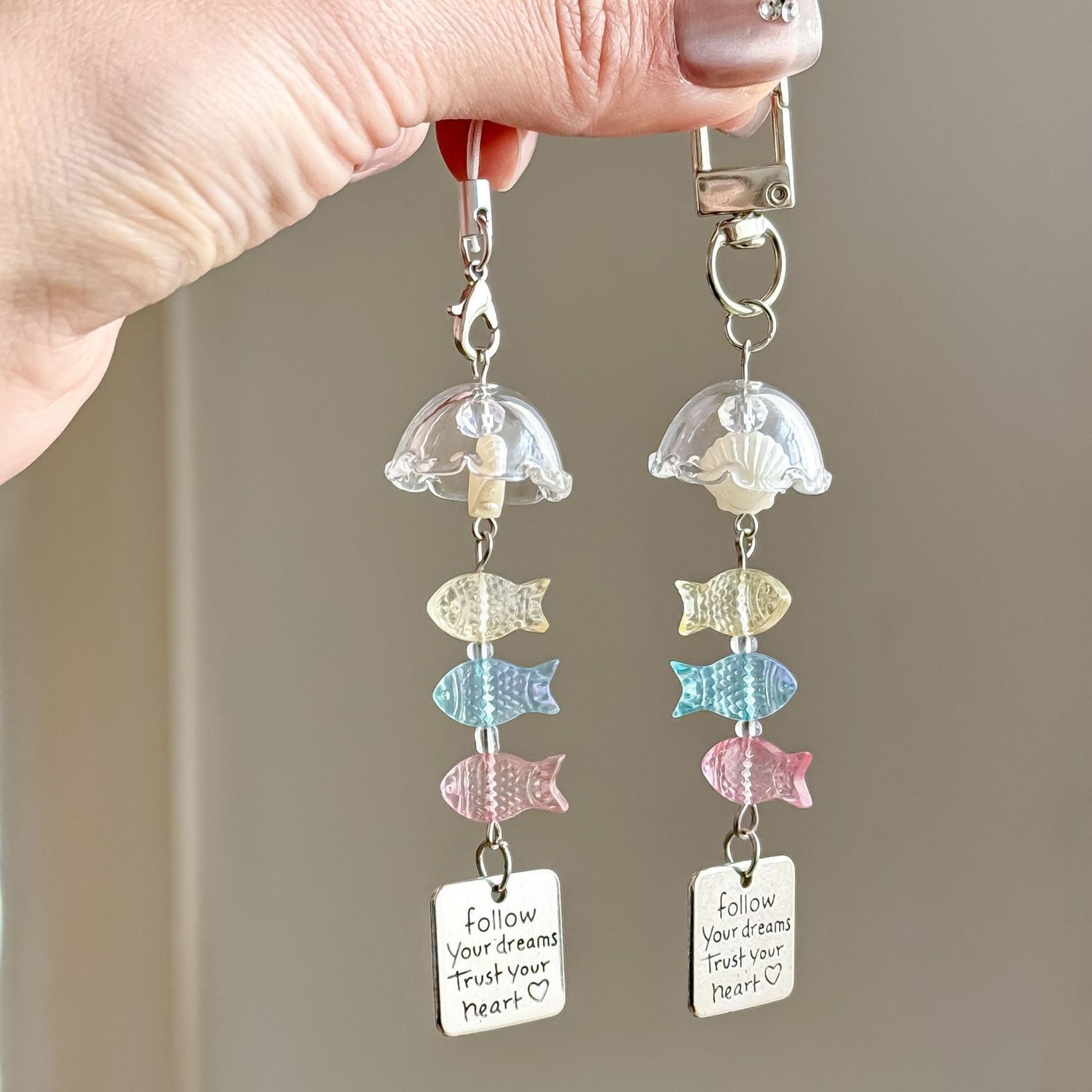 Cute Ins-Style Fish Wind Chime Phone Chain Ccd Camera Card Holder Pendant Handmade Beaded Bag Charm Keychain