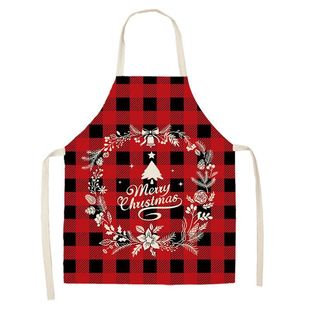 Christmas apron digital printing flower red black plaid Santa Claus elk Kitchen home sleeveless halter antifouling apron