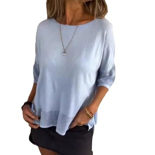 Europe and the United States cross-border women's clothing Amazon new half sleeve sweater wholesale loose solid color short sleeve T-shirt top
