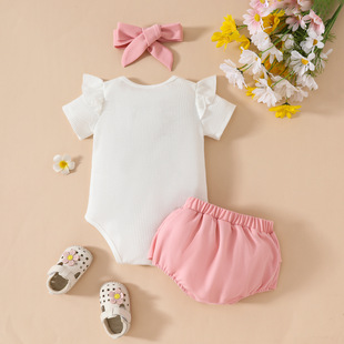 Cross-border Foreign Trade Baby Girls Spring and Summer New Three-dimensional Flower Waffle Top Half Skirt Bow