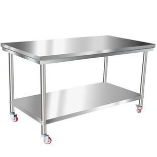 Double-layer Stainless Steel Anti-static Workbench Movable with Wheels Factory Table Workshop Workbench Anti-slip