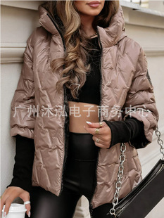 2024 independent station autumn and winter new fashion hooded fashion loose long sleeve patchwork cotton jacket coat women