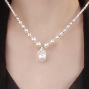 Purple Pearl Zircon Luxury Crystal Necklace Light Luxury Simple High-End Temperament Collarbone Fashion French Versatile Sweater