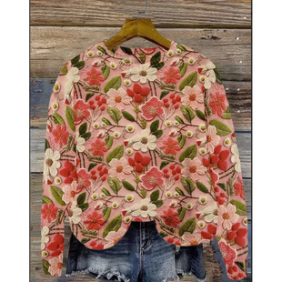 in stock 3D Printed Women's Flower Pattern Pullover Hoodie Hoodless Casual Loose Long Sleeve Top