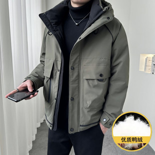 [GB 50 velvet] Winter new down jacket men's hooded tooling windproof assault clothing white duck down jacket men