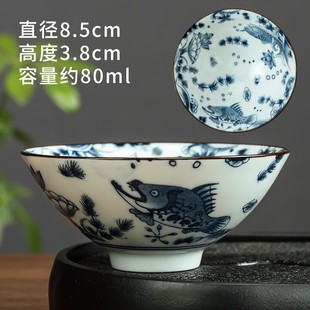 ✅ Chinese Retro Blue and White Porcelain Master Cup Household Ceramic Tea Cup Conical Cup Tea Cup Set Hand-Painted Ceramic Single Cup
