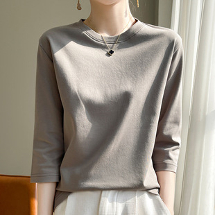 (same model in shopping mall) short sleeve t-shirt women's seven-point sleeve summer 2024 new beautiful mercerized cotton European goods top for hair