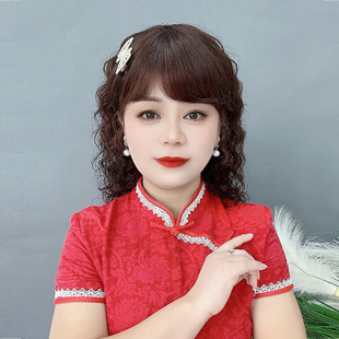 Wig Women's Long Hair Medium Long Curly Hair Real Hair Full Real Hair Middle-aged and Elderly Round Face Mother's Fluffy Natural Wig Cover