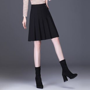 High waist A- line skirt Hepburn style small black skirt autumn and winter skirt tb pleated skirt plus size suit super hot pantskirt
