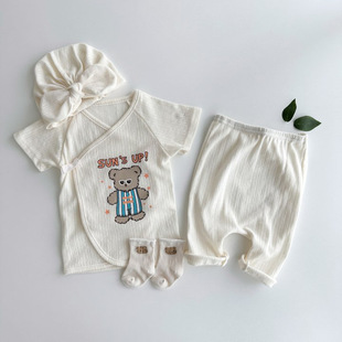 ins summer new men and women Baby short sleeve thin suit baby Western style cartoon Top pants two-piece set
