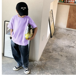 Salt Style Boys Summer Round Neck T-shirt 2024 New Children's Spring and Summer Top Boys Cotton Base Shirt Handsome